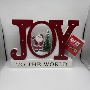 Happy Holidays “JoY” Light Up Sign Christmas Tree Santa Home Table Decor New